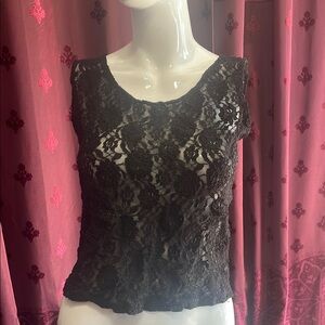 3/$20 Vintage Sheer Black Lace Sleeveless Vintage Sears Top Size Small